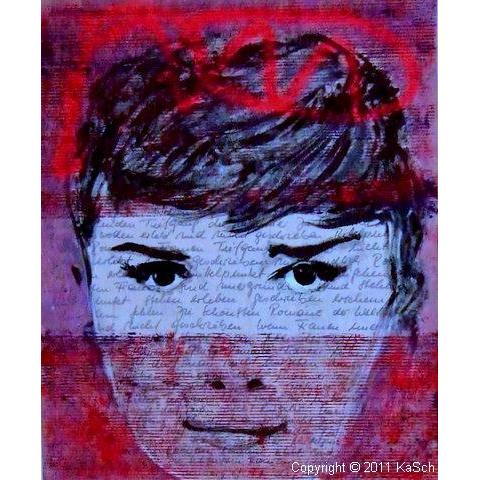 Karin Scholl Bochum moderne Kunst abstrakt Malerei Galerie Originale Gemlde groformatig Unikate schner wohnen Audrey Hepburn lila rot Augen in memory of flieder